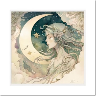 Celestial Watercolor Nouveau Posters and Art